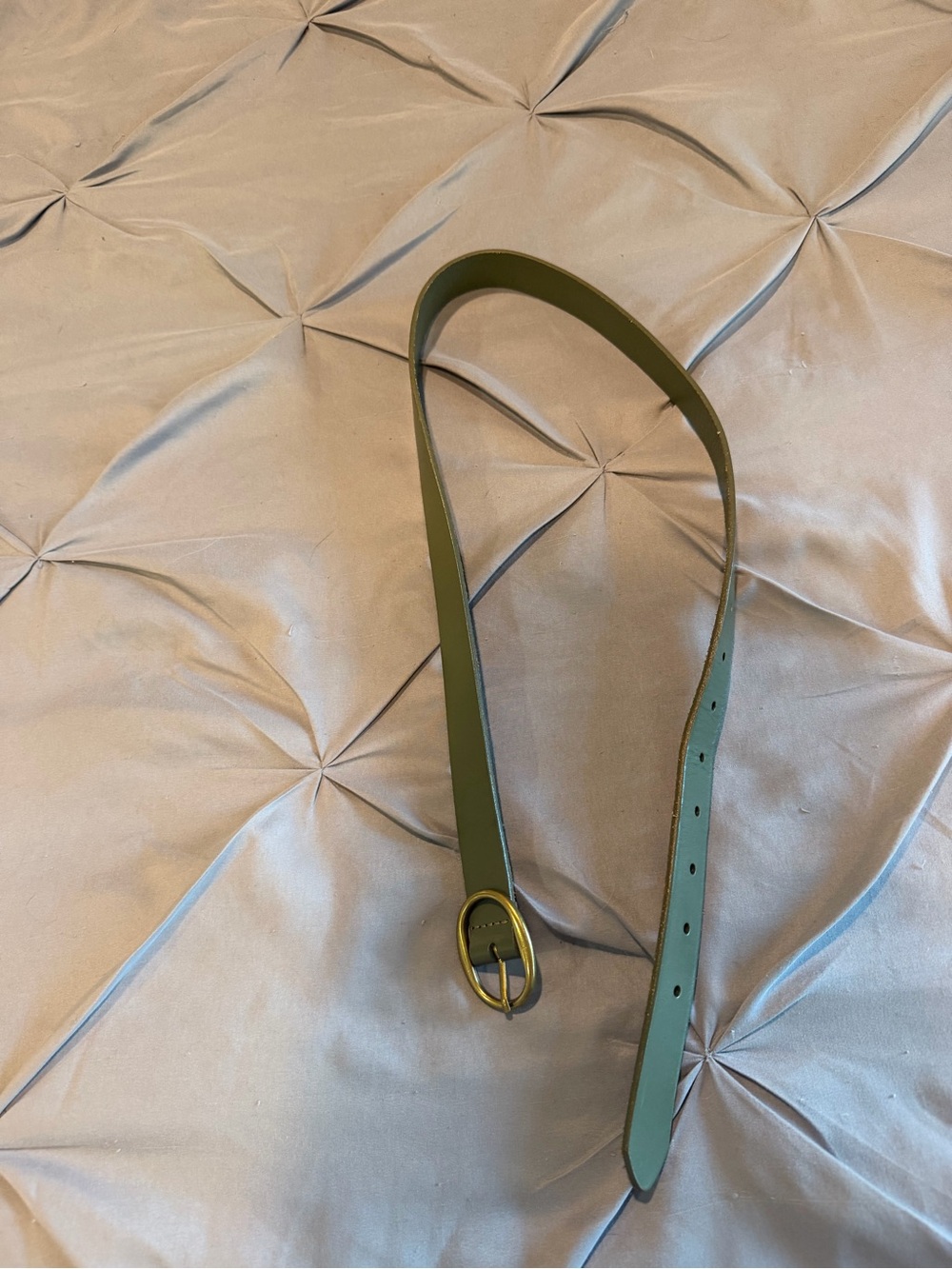 GAP Olive Green Leather Belt with Gold Oval Buckle